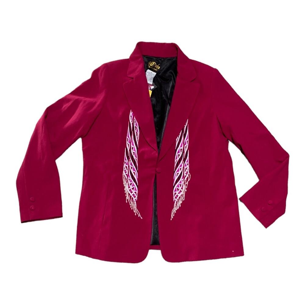 Bob Mackie pink beaded fringe blazer womens medium retro boho eccentric west tay